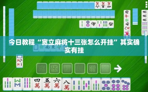 今日教程“宽立麻将十三张怎么开挂”其实确实有挂