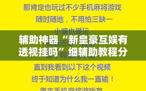 辅助神器“新皇豪互娱有透视挂吗”细辅助教程分享