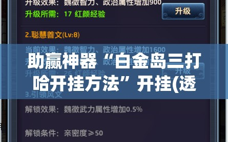 助赢神器“白金岛三打哈开挂方法”开挂(透视)辅助教程